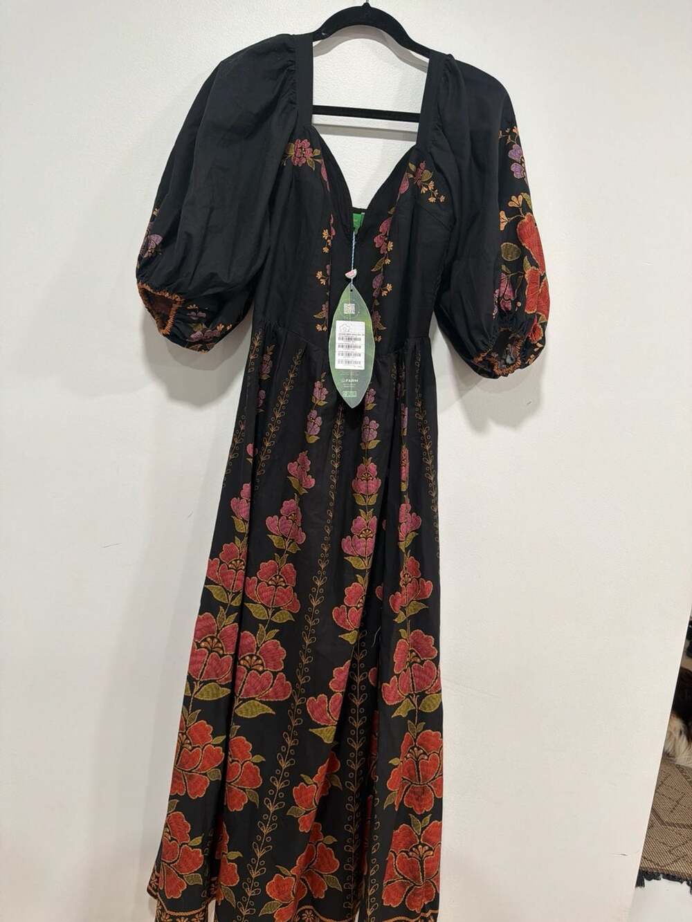 Farm Rio Madalena Black Embroidered Floral Cotton Midi Dress - Picture 4 of 8